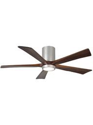 Irene 52 inch 5-Blade Flush-Mount Ceiling Fan with Solid Wood Blades and Light Kit in Brushed Nickel.